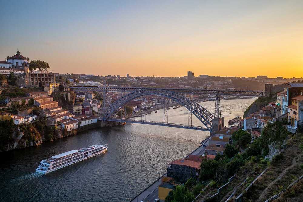 cityscape of porto in portugal at dusk